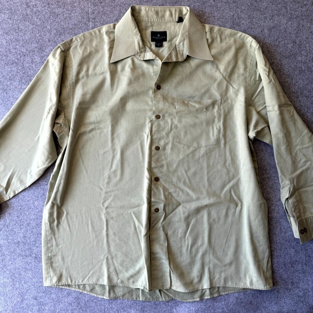 Kenneth‎ Cole Reaction Dress Shirt Mens 17 Green Cotton Oxford Formal Business